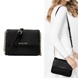 Michael Kors Bedford Pebbled Leather Crossbody Bag Chain Leather Strap+Dust Bag